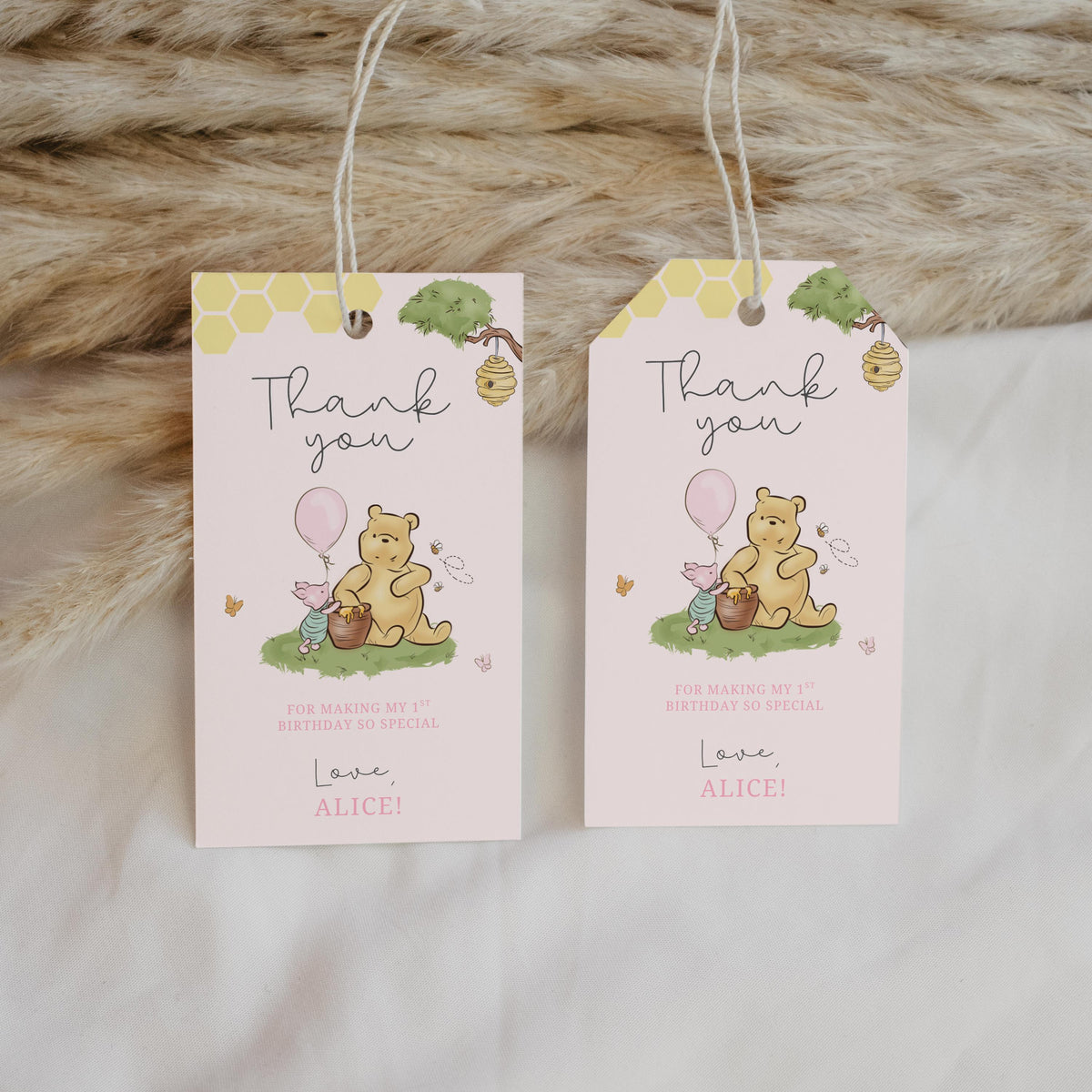Pink Winnie the Pooh Favor Tags, Birthday Thank You Tags, Printable Gift Tag