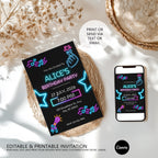 Editable Music Neon K-Pop Birthday Invitations, Music Neon KPop Invite, Korean Pop Theme Birthday Invitation Template, INSTANT DOWNLOAD