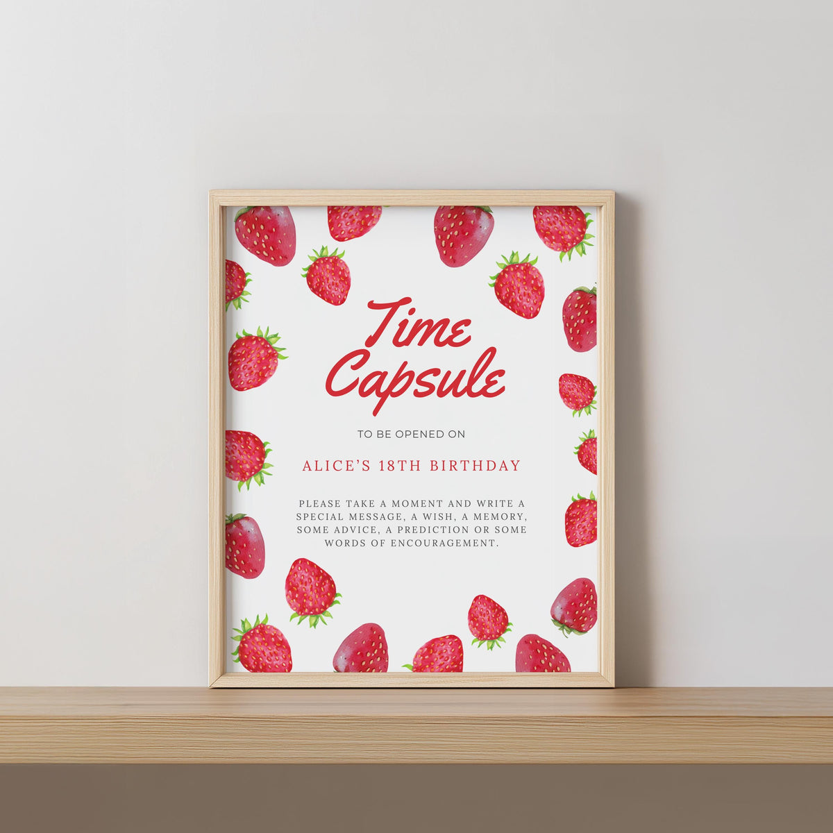 Berry First Birthday Capsule Sign, Strawberry 1st Time Capsule