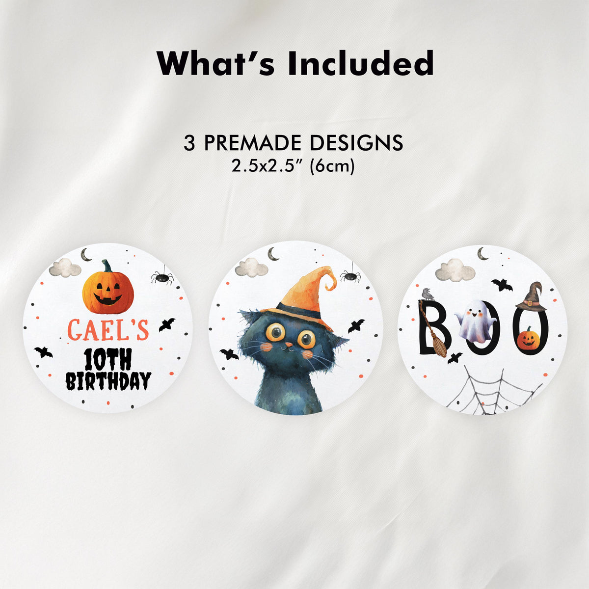 Boo Ghost Birthday Cupcake Toppers Favor Tags Halloween Black Cat Pumpkin Party Spooky Download Digital PRINTABLE