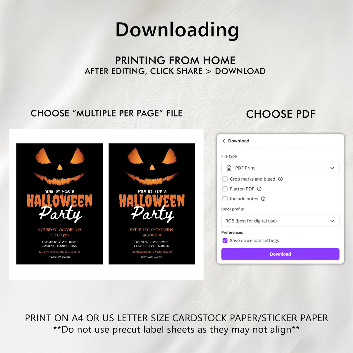 Editable Halloween Pumpkin Face Party Invitation - Instant Download
