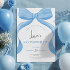 Blue Bow Birthday Invitation, Blue Bow Invitation, Blue Bow Birthday, Blue Ribbon Birthday Party Invite