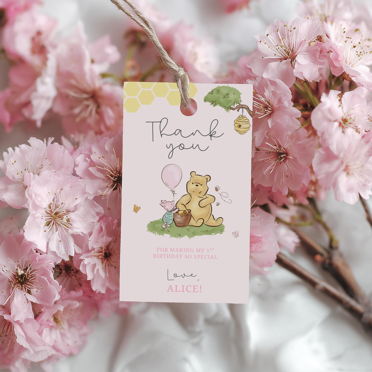 Pink Winnie the Pooh Favor Tags, Birthday Thank You Tags, Printable Gift Tag