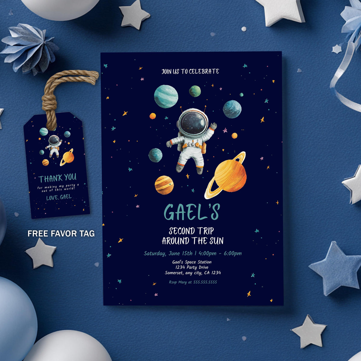 Astronaut Birthday Invitation | Second Trip Around the Sun | Editable Canva Template | Space Birthday Invite