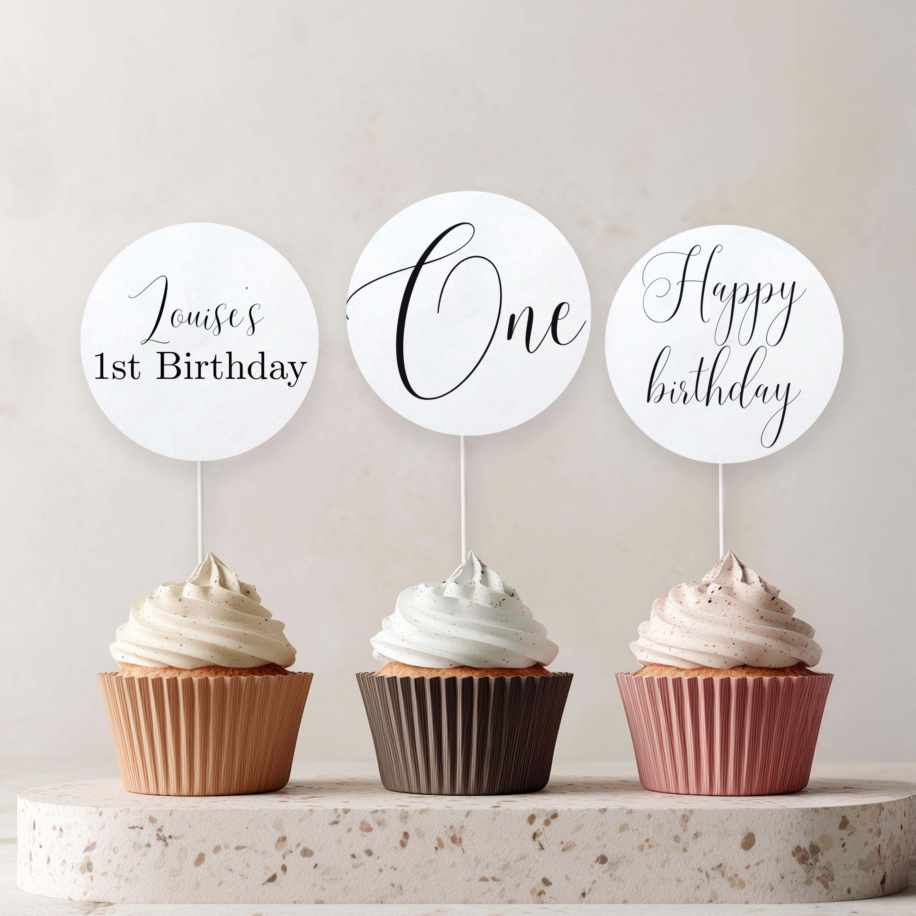 Minimalist Modern Cupcake Toppers, 1st Birthday, Gender neutral, Simple Cake Topper 9175