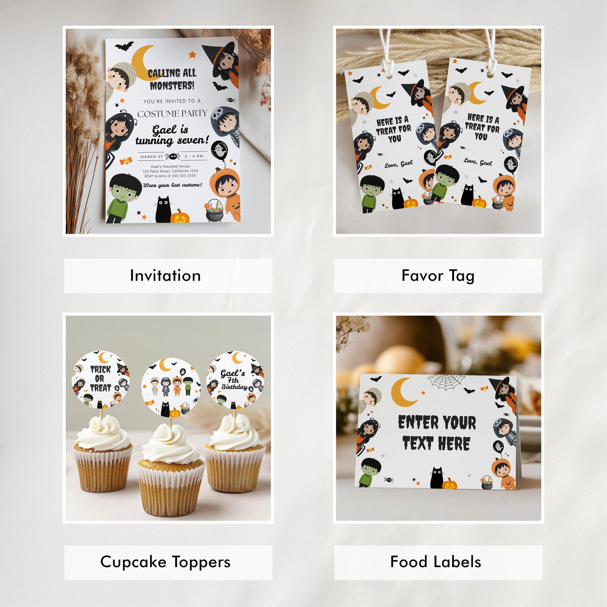 Costume Party Bundle, Halloween Birthday Boy Party Decorations Printable