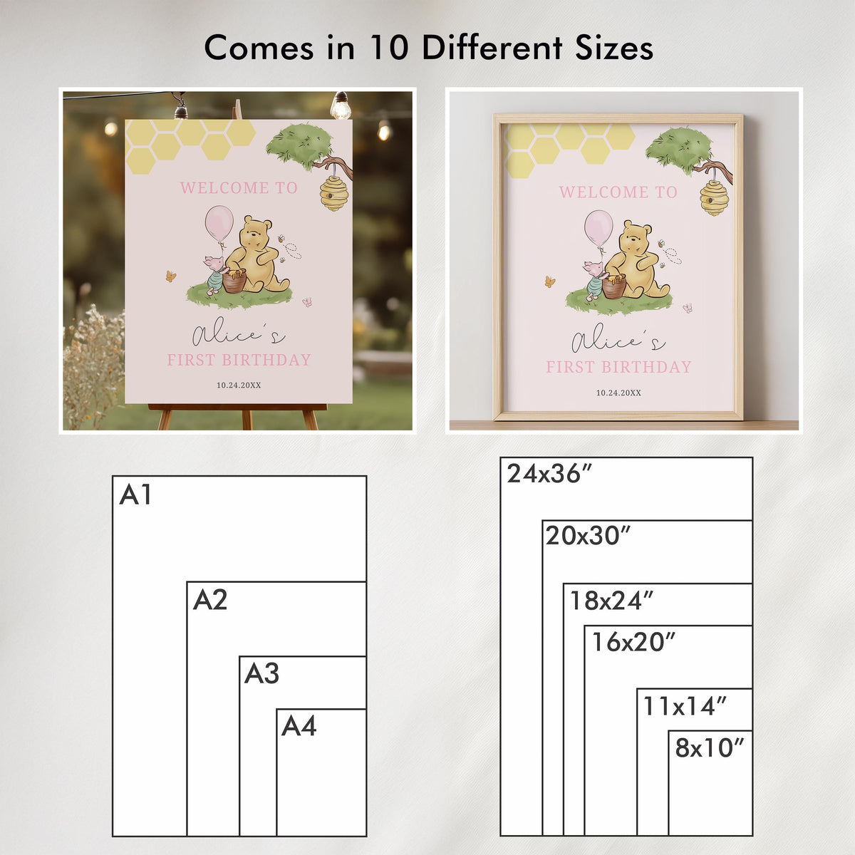 Pink Winnie the Pooh Welcome Sign, Birthday Sign