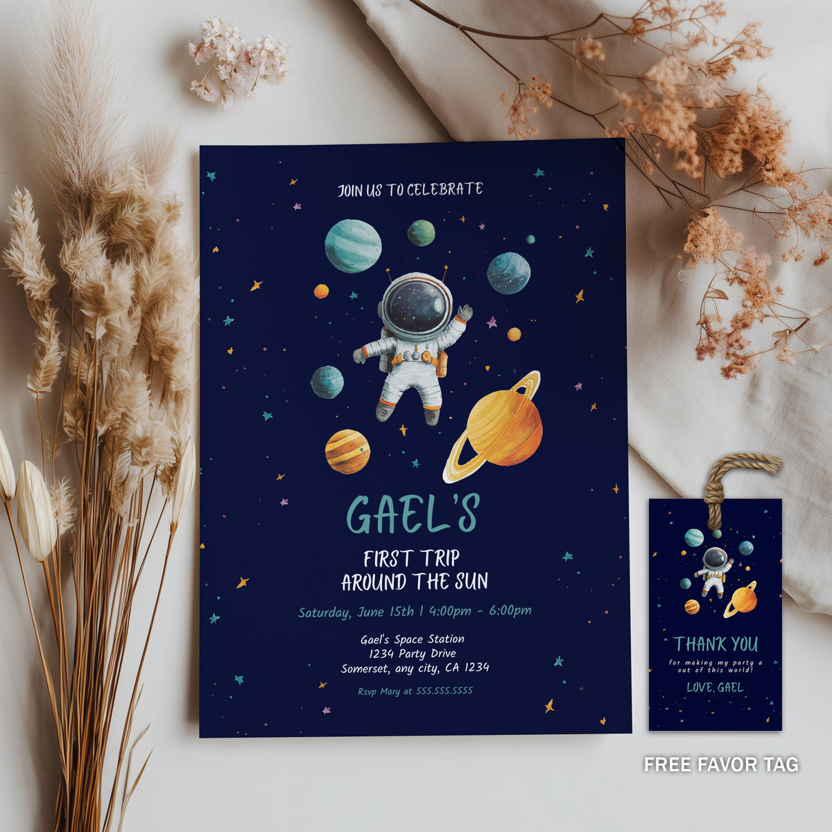 Astronaut First Tip Around the Sun Birthday Invitation, Astronaut Birthday Invite, Outer Space First Birthday, 1st Birthday Boy