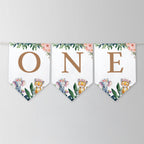 Safari Girl High Chair Banner Wild One First Girl Birthday Party Decor Printable Bunting Flag