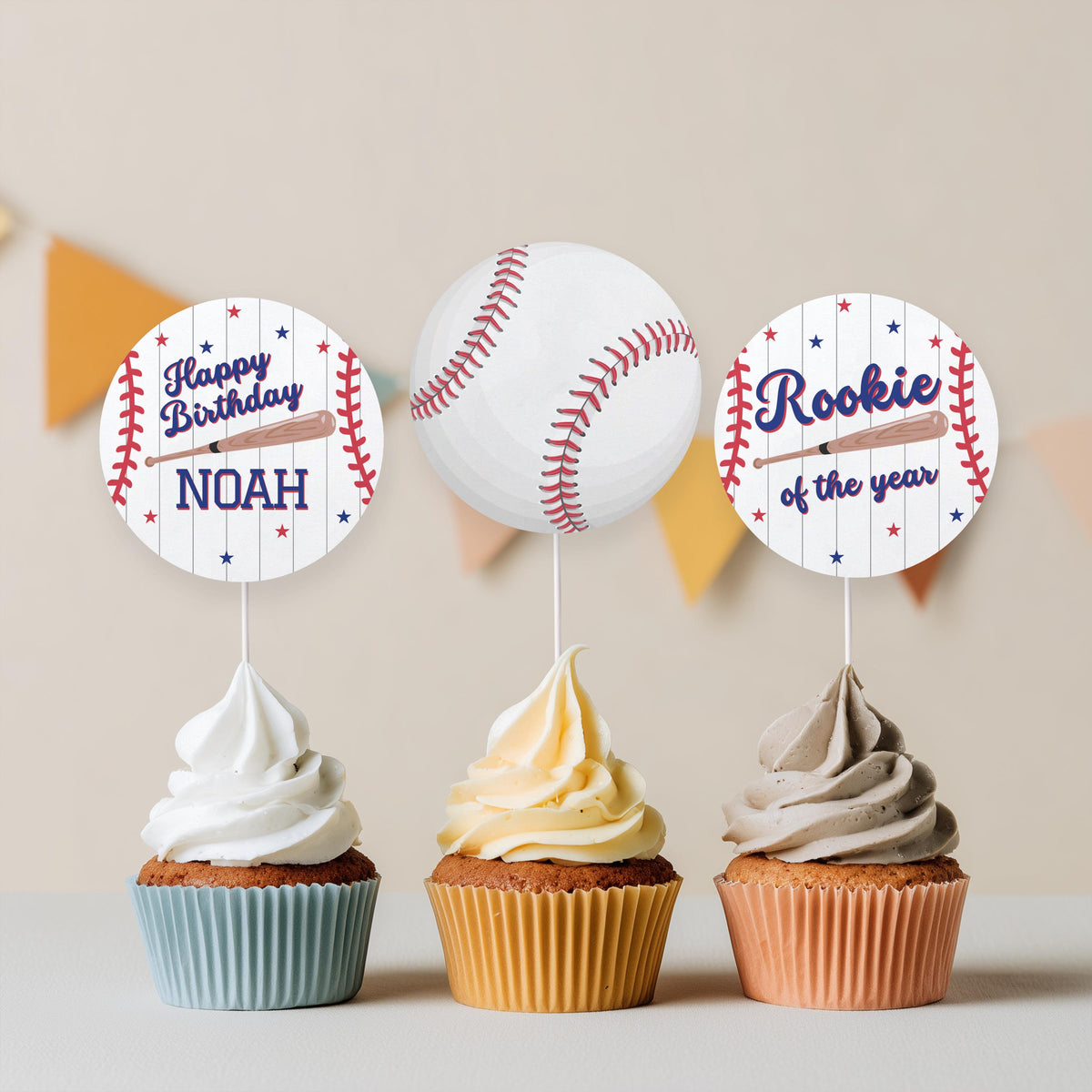 Baseball Cupcake Topper, Rookie 1st Birthday Cupcake Toppers