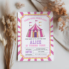 Girl Circus Invitation , Pink Carnival Birthday Invite