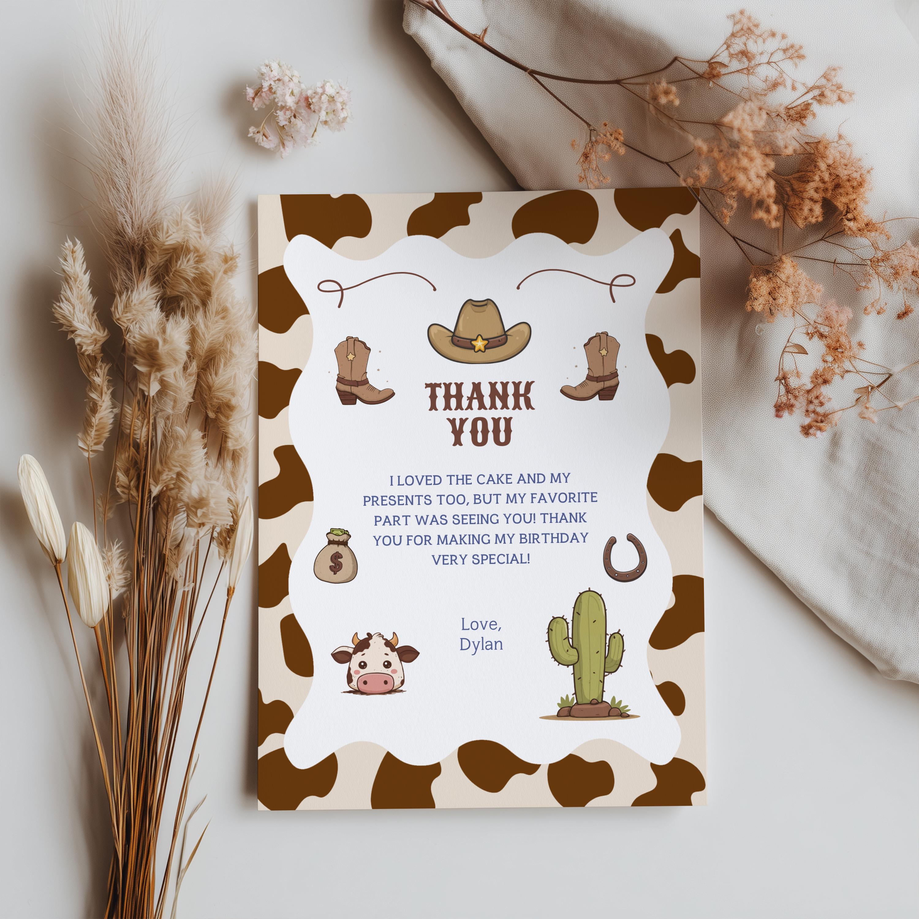 Cowboy First Rodeo Thank You Card | Editable Canva Template | Birthday Party Printable 8539