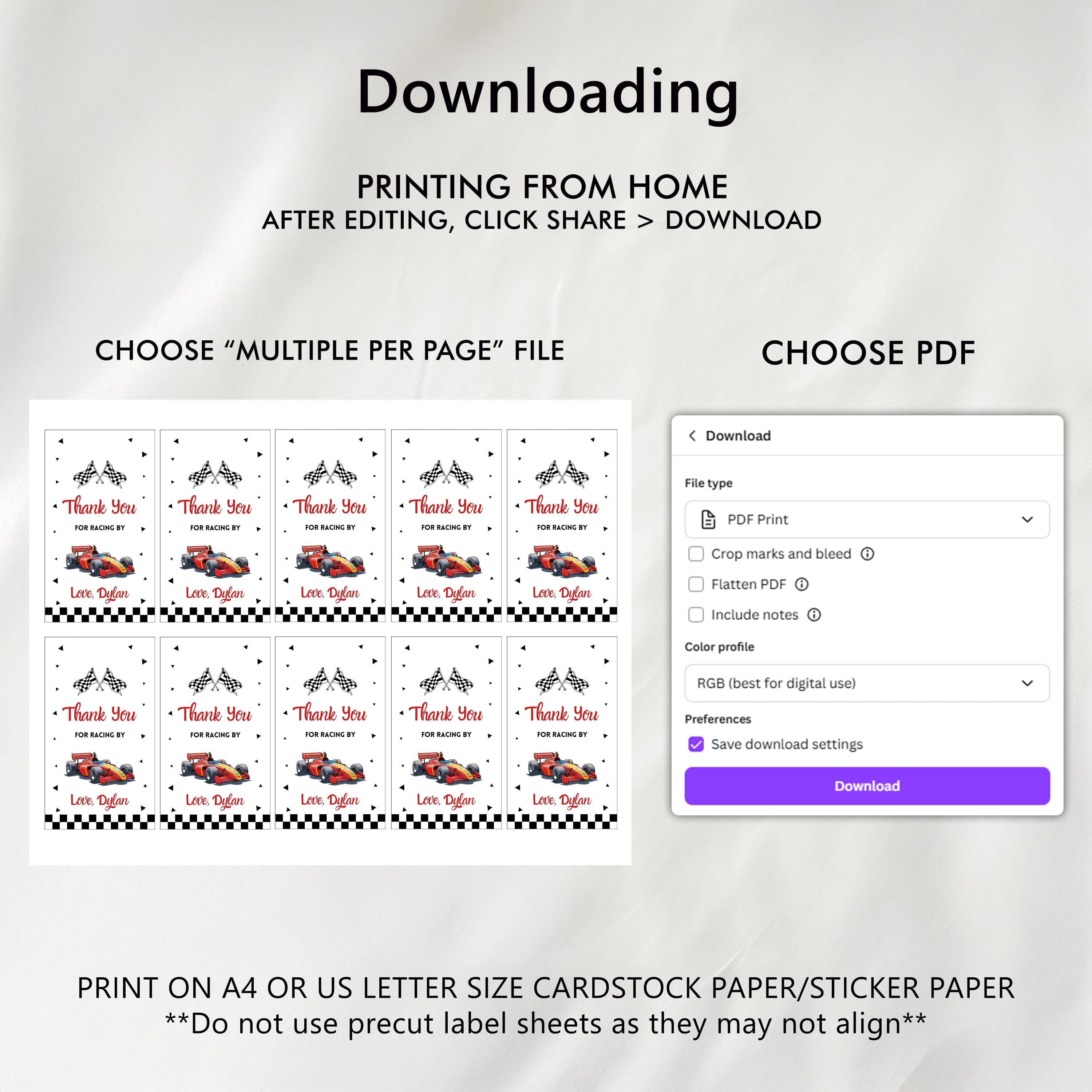 RACING CAR Editable Birthday Favor tags, Racing Car Birthday Thank you tags, Fast Car Template Instant Download 5987