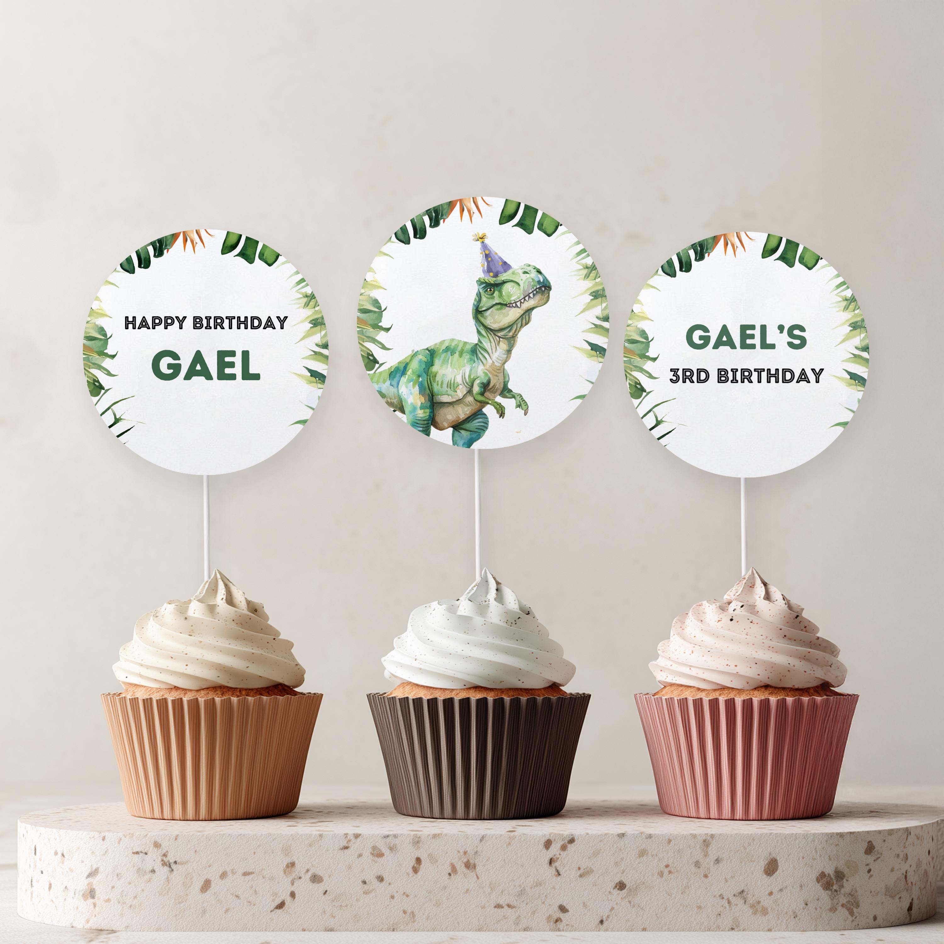 Editable Dinosaur 3rd Birthday Cupcake Toppers | Dinosaur Three Rex Party Cake Toppers | Dinosaur Birthday Decorations | Download 9014