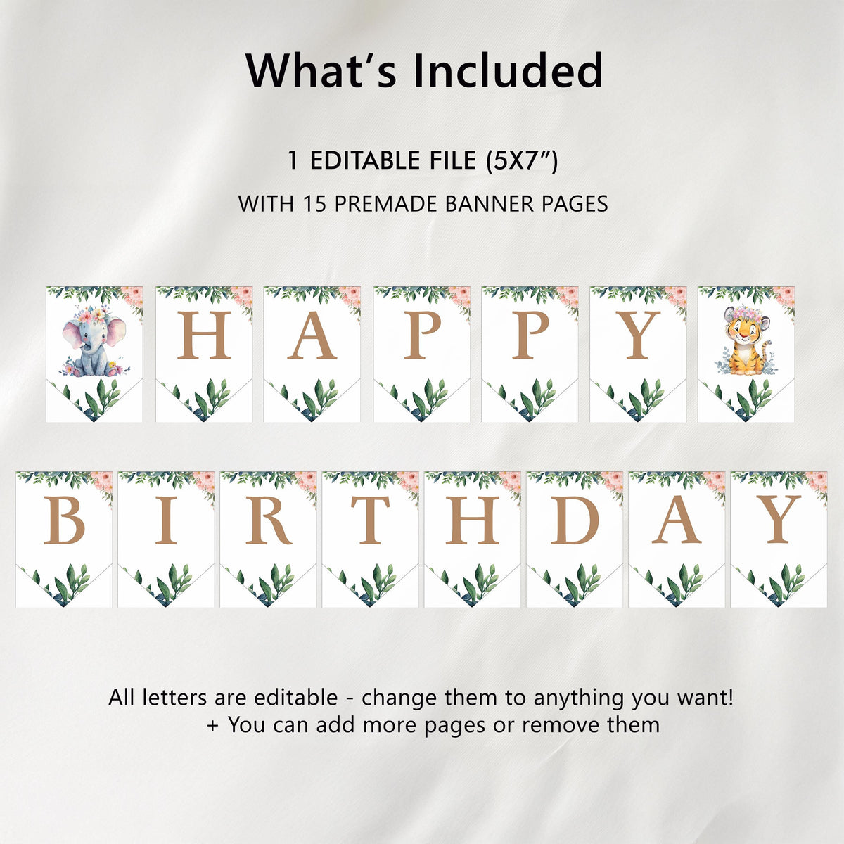 Happy Birthday Banner Safari Animals Girl Pink Party Animals Wild One Birthday Girl Zoo Decorations Instant download Digital