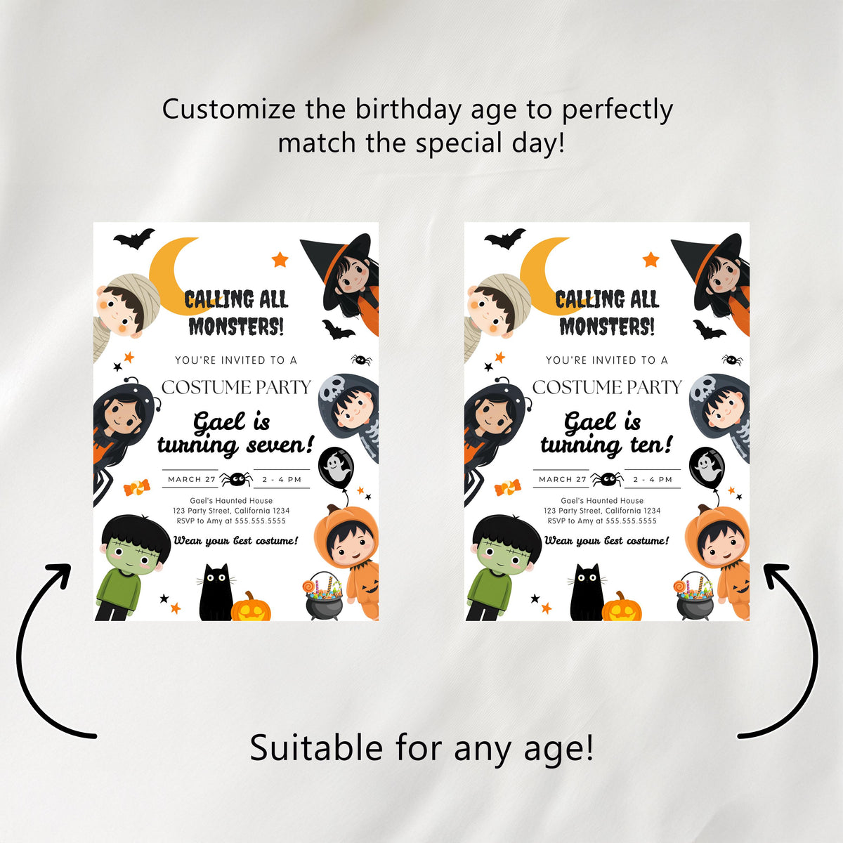 Costume Party Bundle, Halloween Birthday Boy Party Decorations Printable