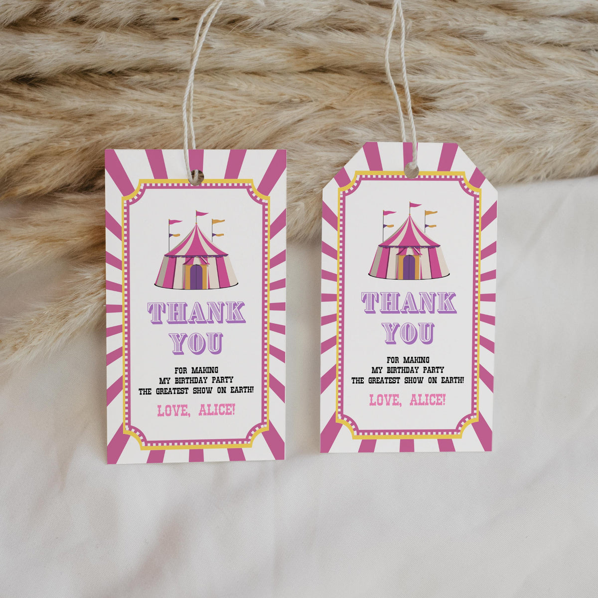 Pink Circus Favor Tags, Birthday Thank You Tags, Printable Gift Tag