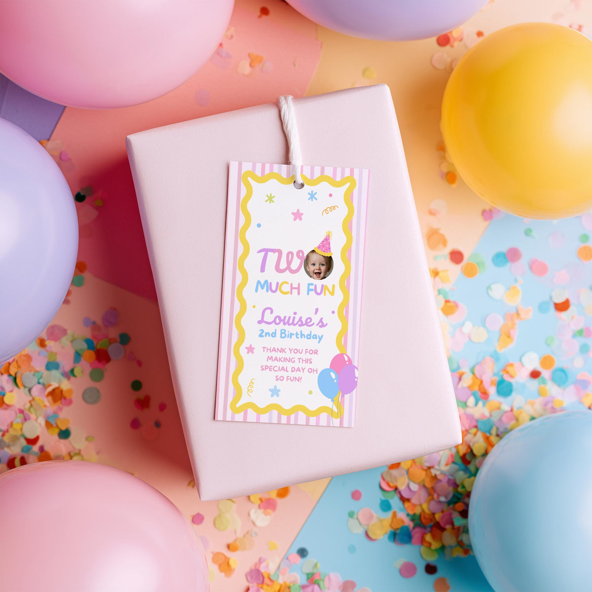 Two Much Fun Favor Tags, Birthday Thank You Tags, Printable Gift Tag