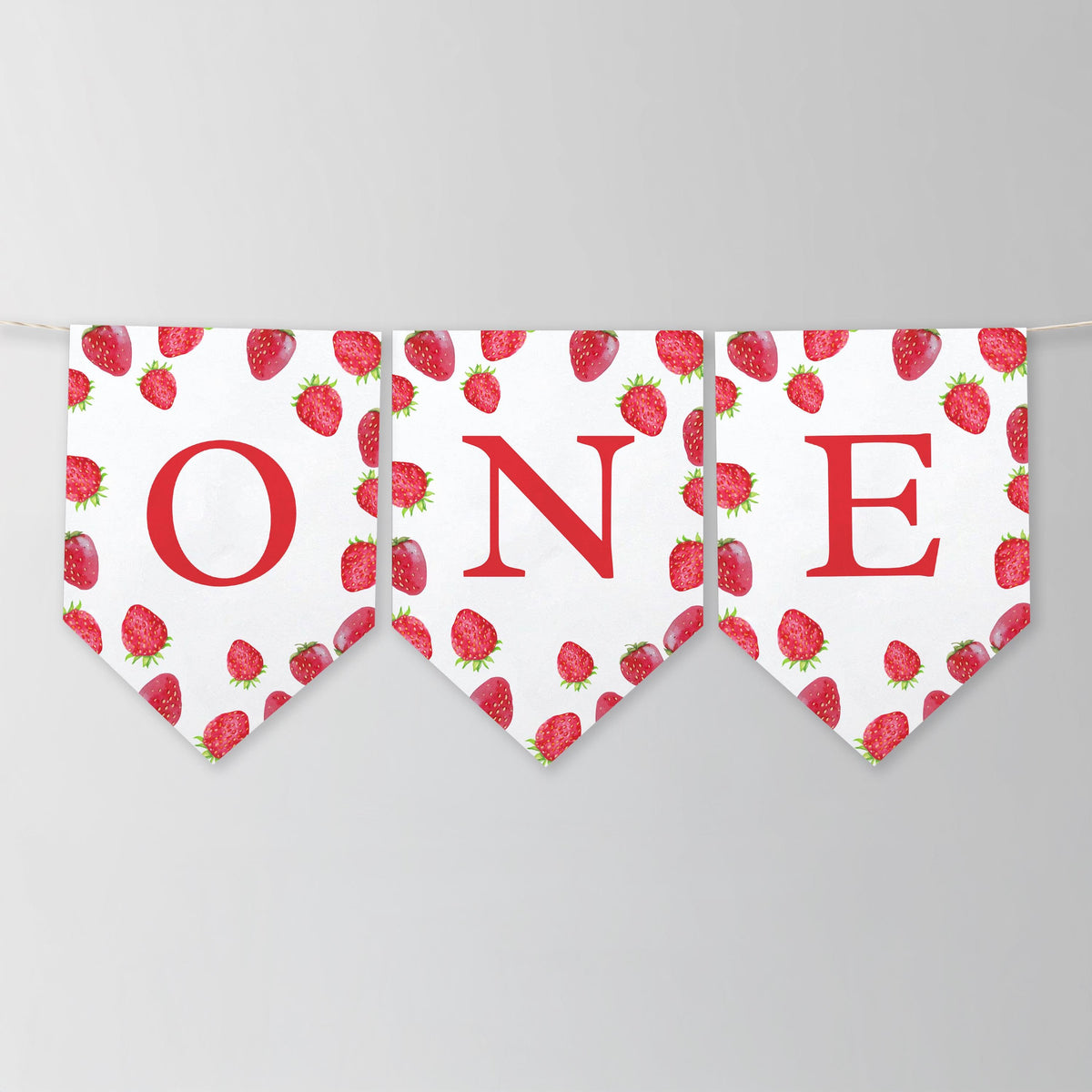 Berry First High Chair Banner, Strawberry Printable Bunting Flag