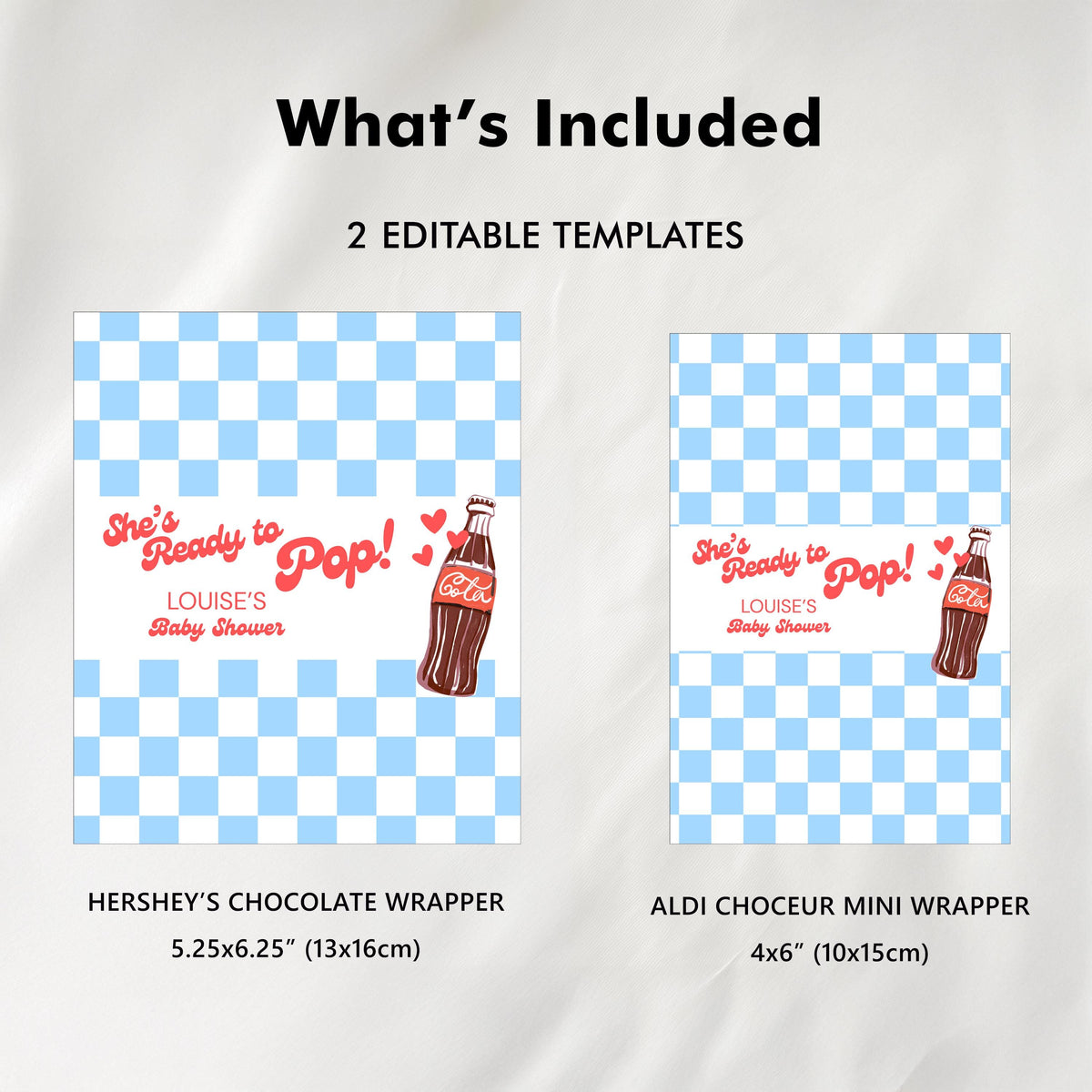 Ready to pop Chocolate Wrappers, Soda Baby Shower Candy Bar Wrapper