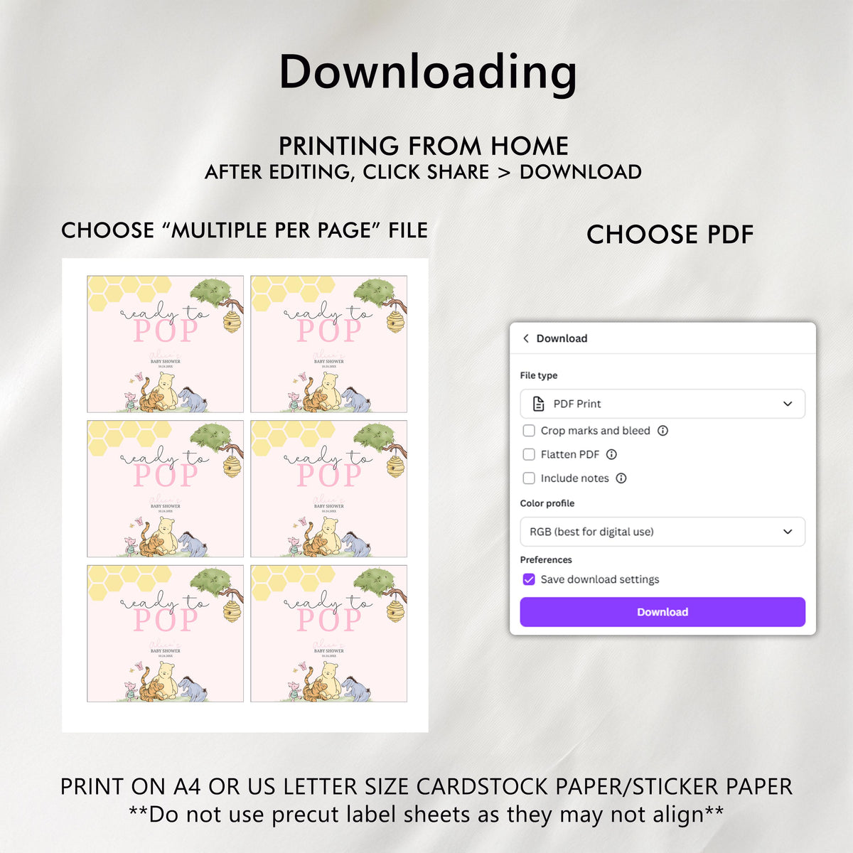 Pink Winnie the Pooh Baby Shower Champagne Labels, Printable Wine Labels