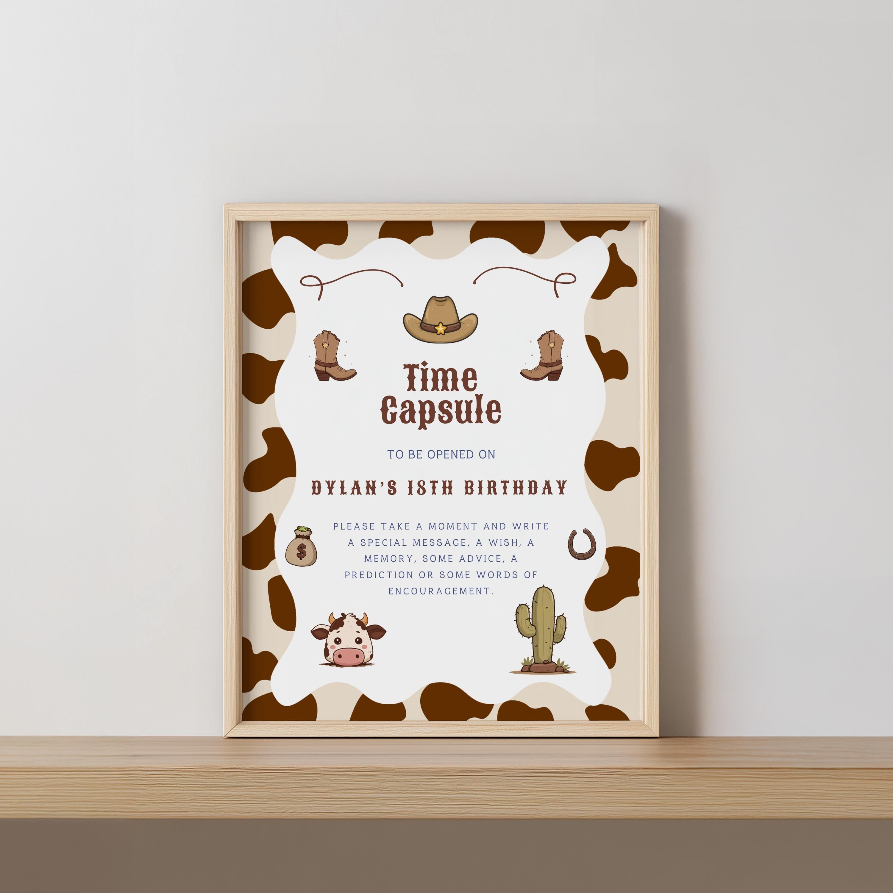 Cowboy First Rodeo Time Capsule Sign, Cowboy First Rodeo 1st Birthday Time Capsule, Cowboy 1st Birthday Decorations 8539