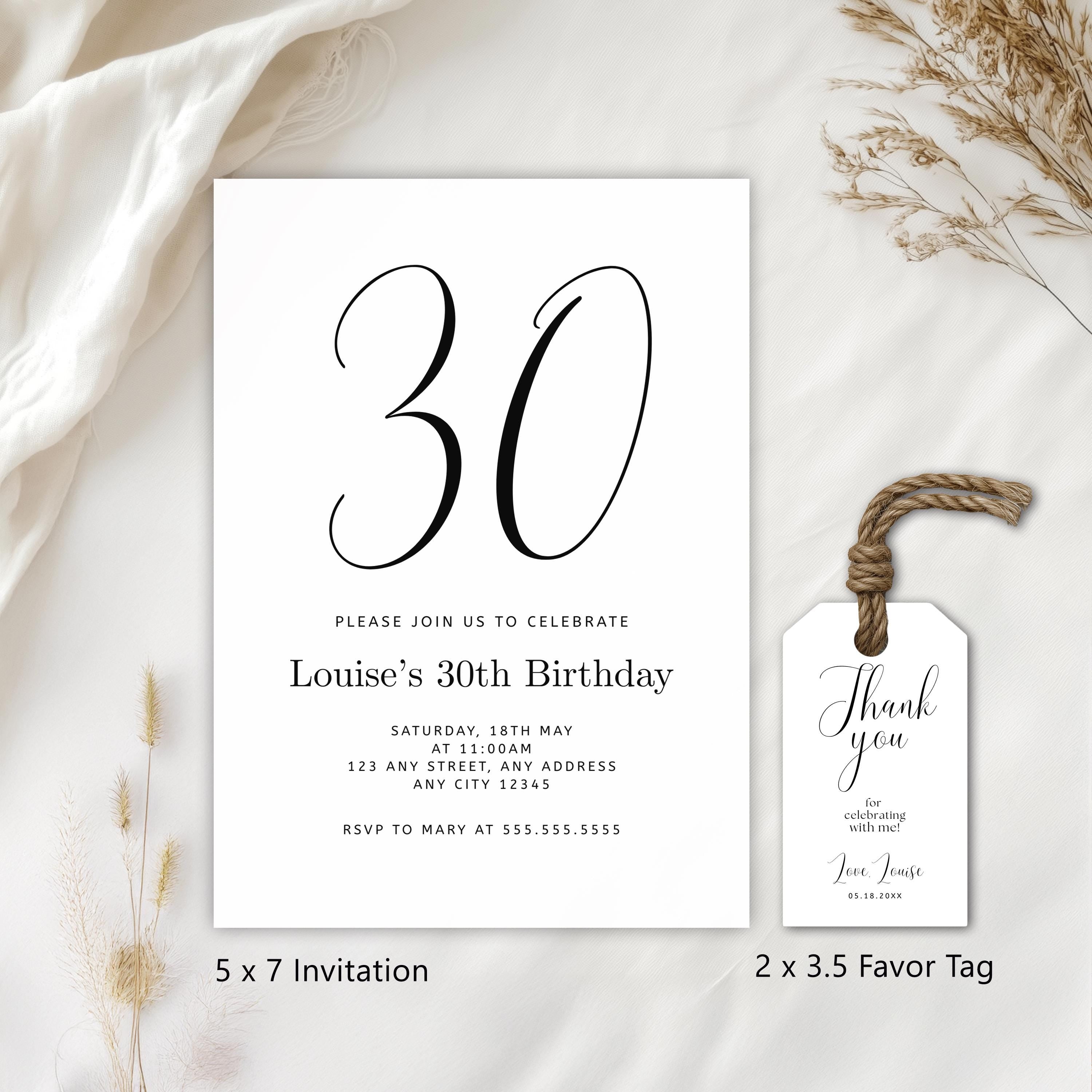Minimalist Modern 30th Birthday Invitation, Gender neutral Invite, Thirty Birthday Party Invitations 9176