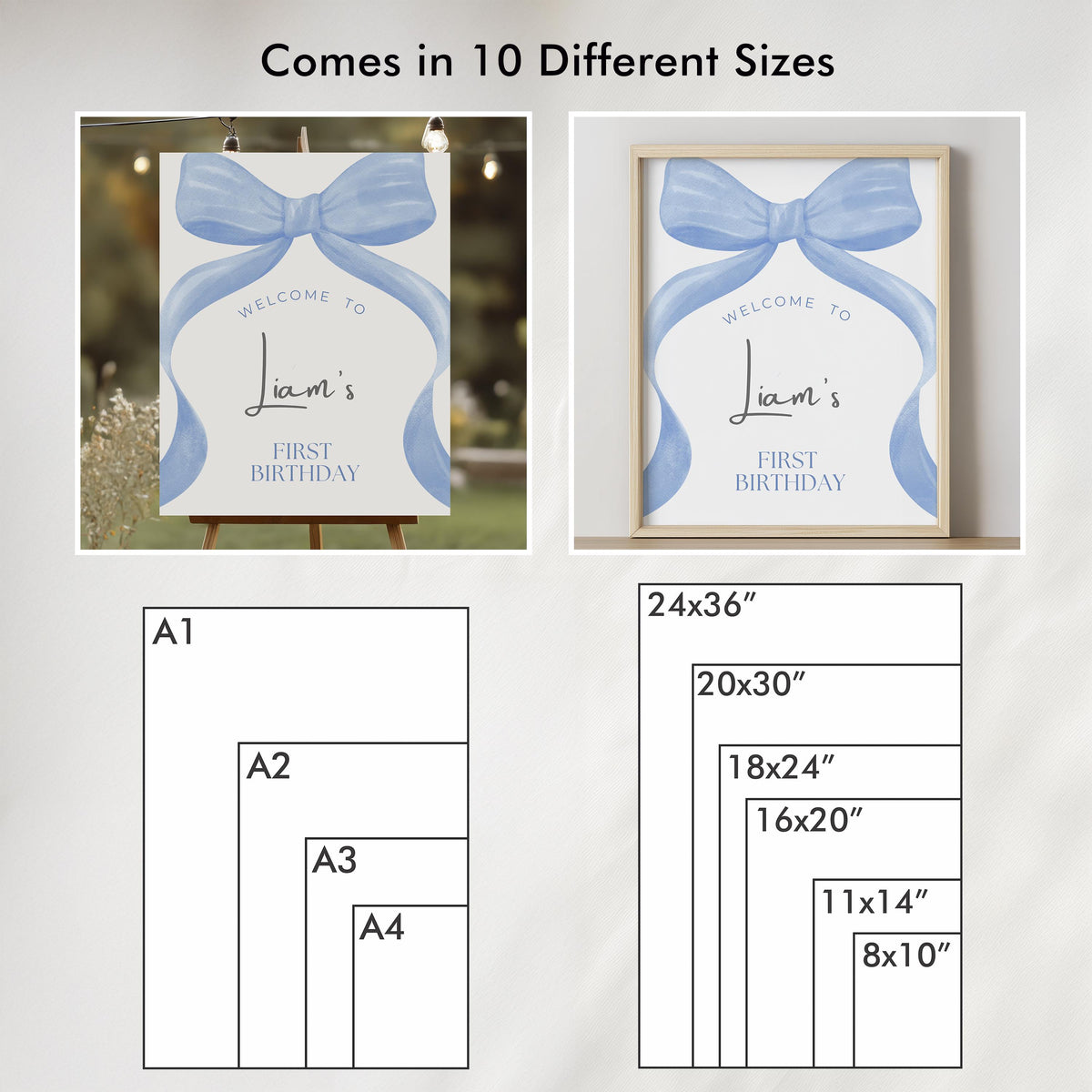 Blue Bow Birthday Welcome Sign Template
