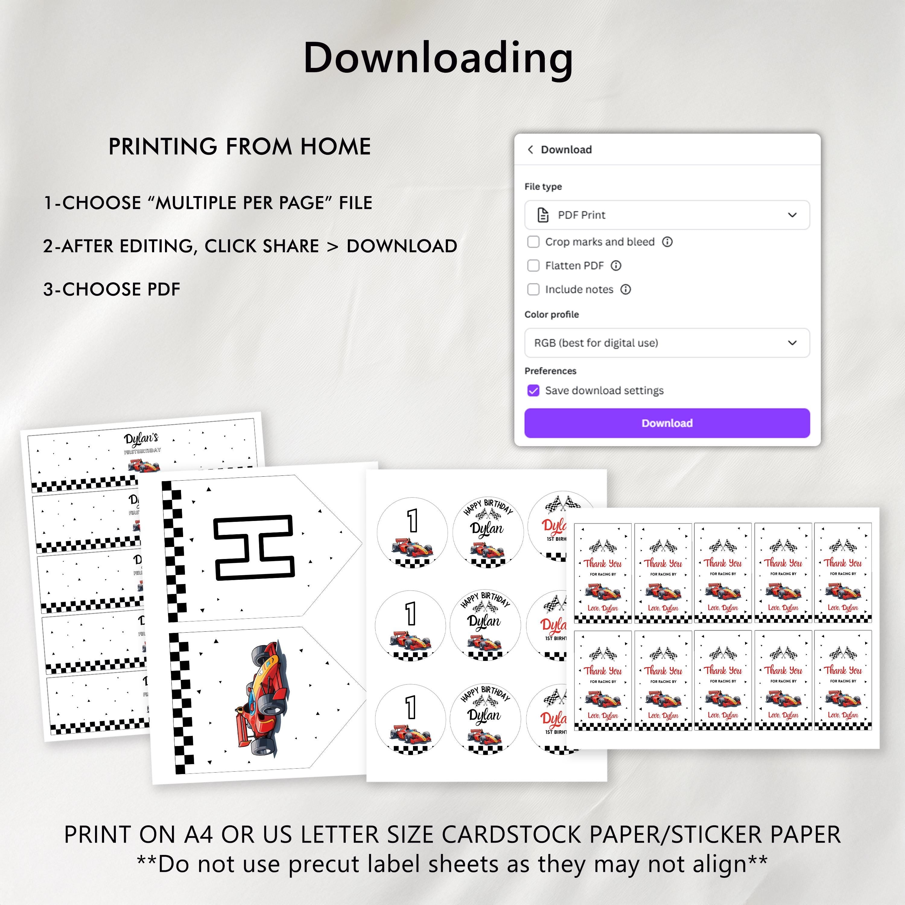 Rancing Car Party Decorations, First Birthday Red Car Party Bundle, Fast Car Birthday Party Set Template Instant Download 5987