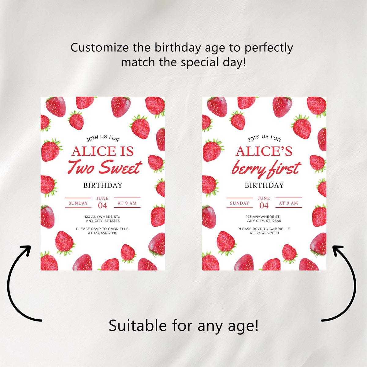 Two Sweet Birthday Invitation, Strawberry Second Birthday Invite