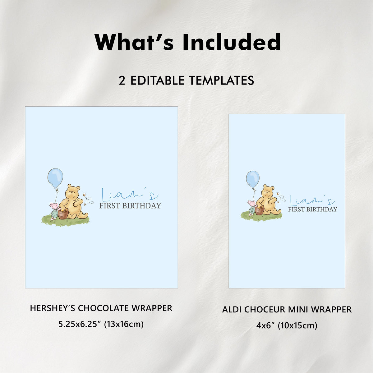 Blue Winnie the Pooh Birthday Chocolate Wrappers, Candy Bar Label