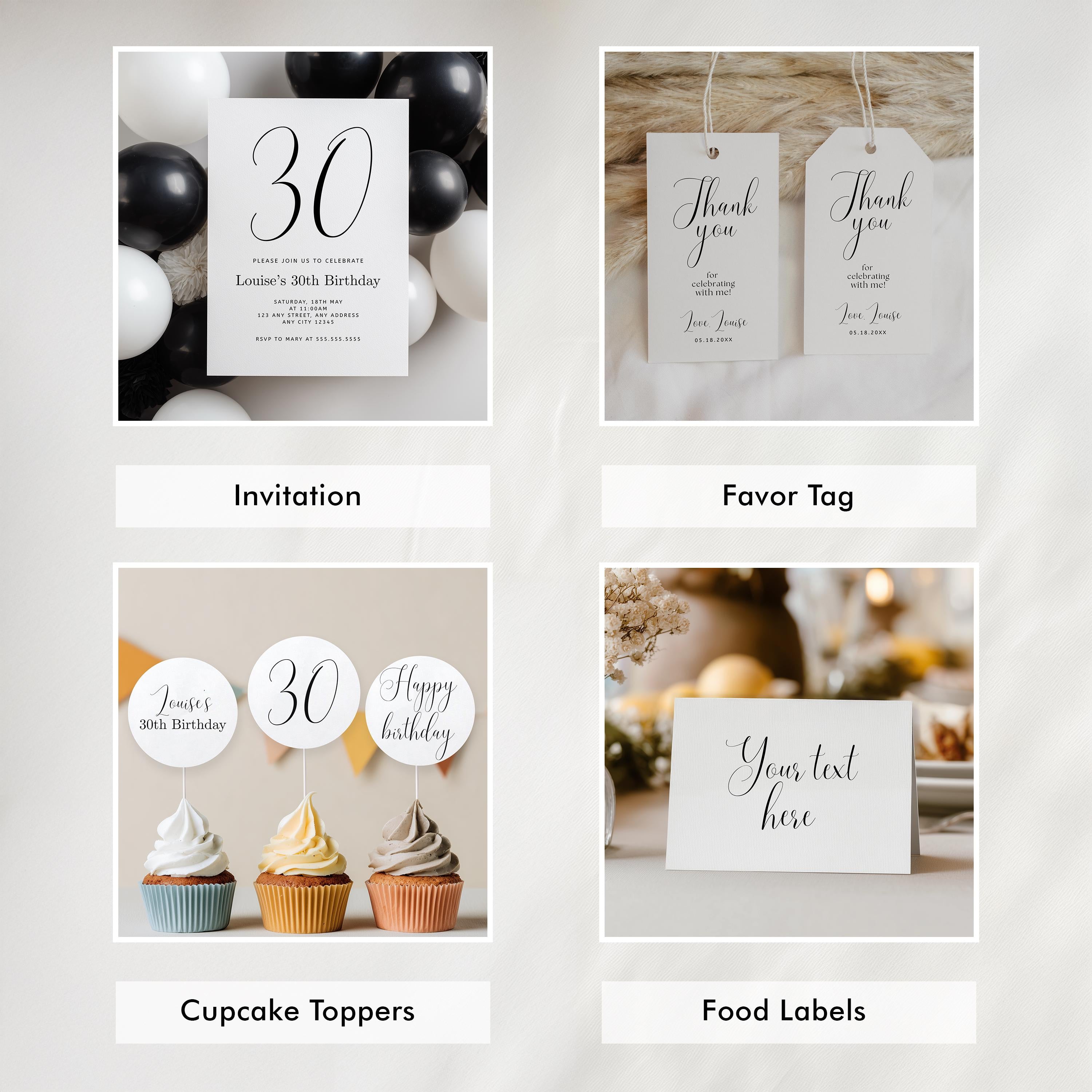 30th Party Decoration | 30th Birthday Bundle | Adult Minimalist Modern Decorations | Download 9176