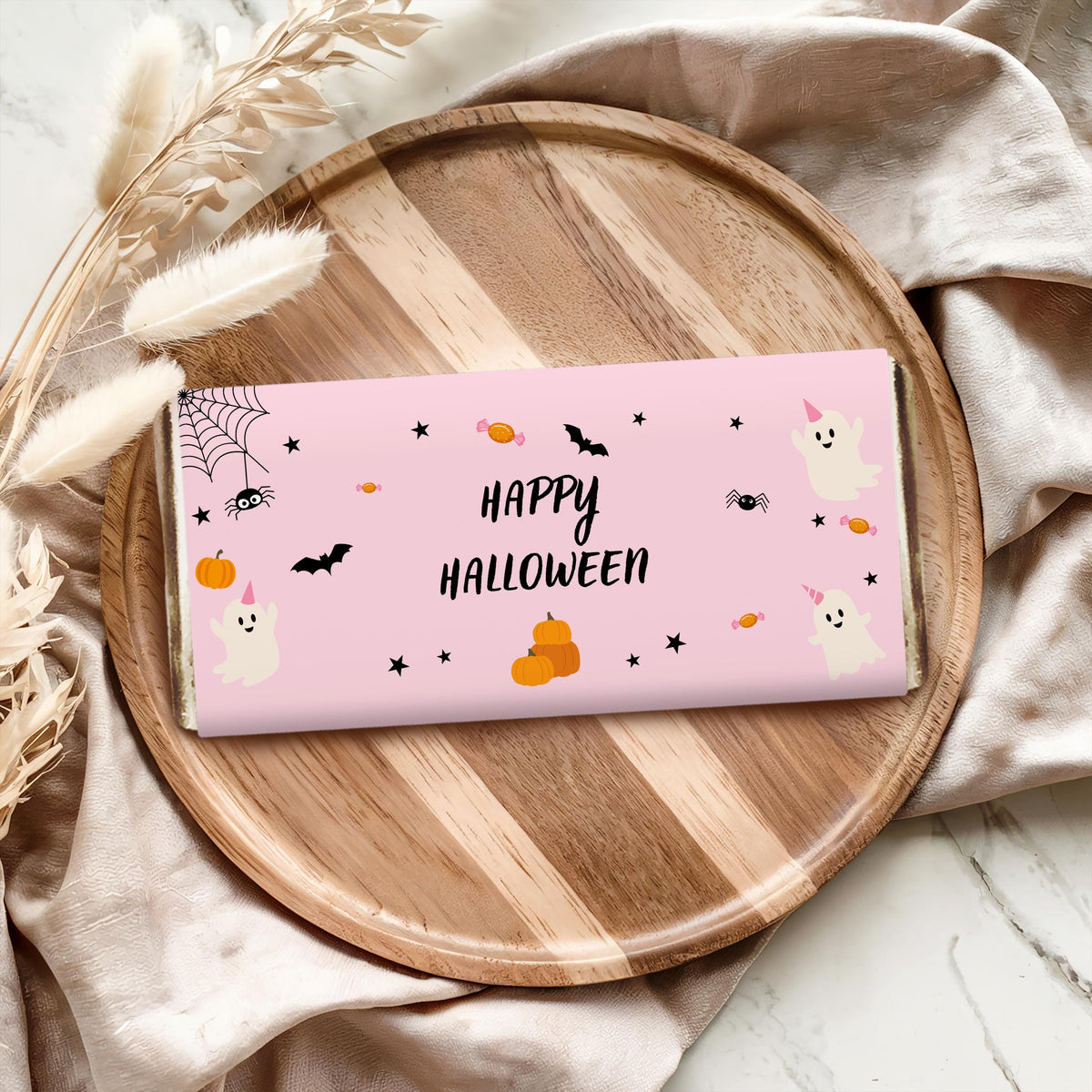 Girl Halloween Chocolate Wrapper, Pink Ghost Halloween Candy Bar Wrappers