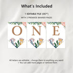 Safari Girl High Chair Banner Wild One First Girl Birthday Party Decor Printable Bunting Flag