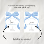Blue Bow Water Bottle Labels, Blue Bow Birthday Water Label