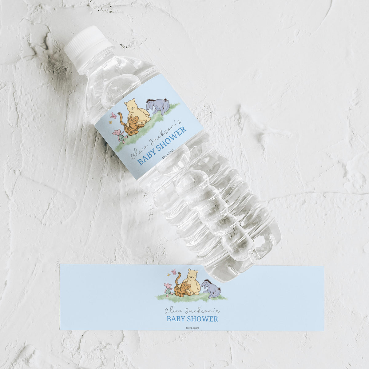 Blue Winnie the Pooh Water Bottle Labels, Baby Shower Label
