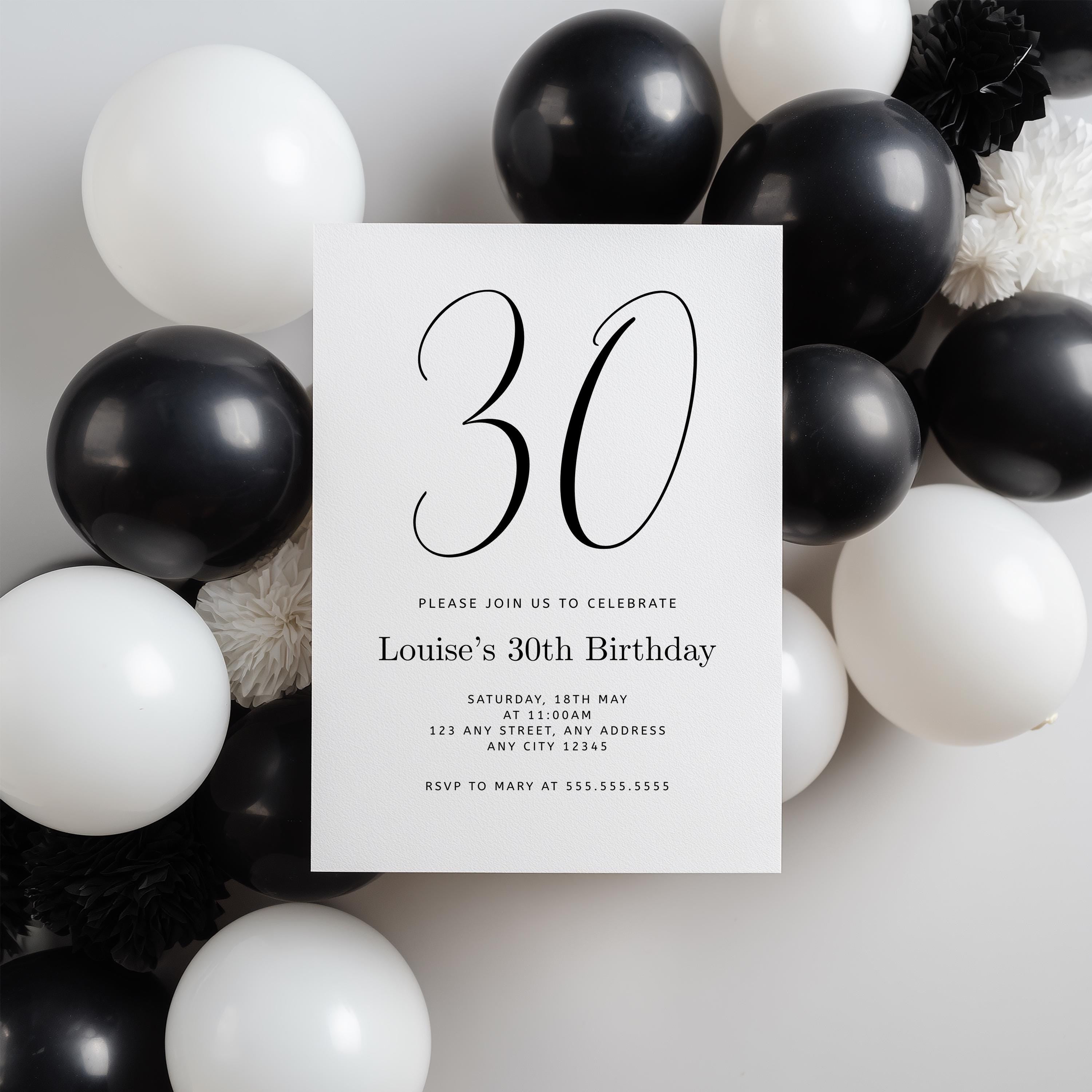 Minimalist Modern 30th Birthday Invitation, Gender neutral Invite, Thirty Birthday Party Invitations 9176