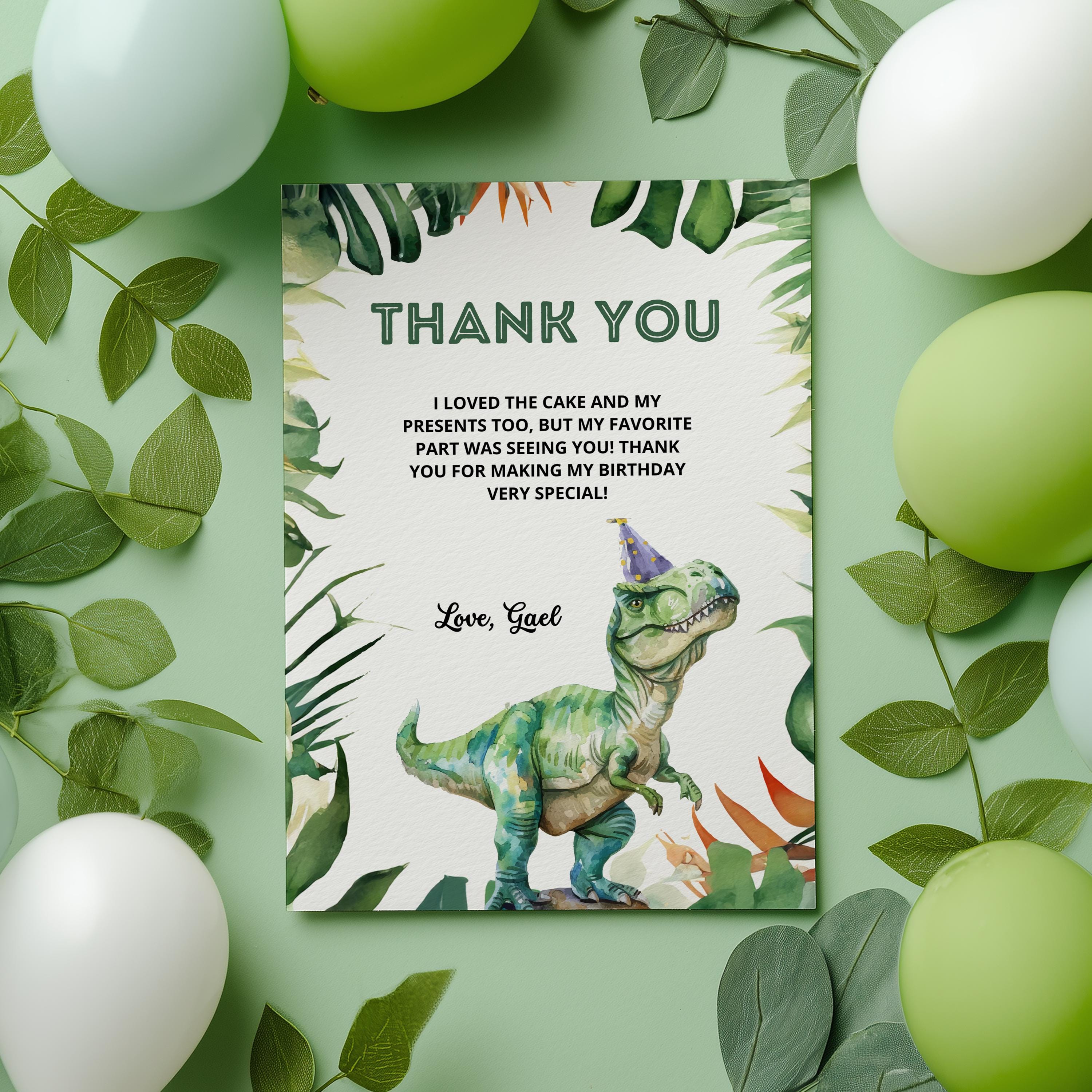 Editable Three Rex Thank You Card | Dinosaur Birthday Note Card | Three Rex Party Printable | Instant Download Templates 9014