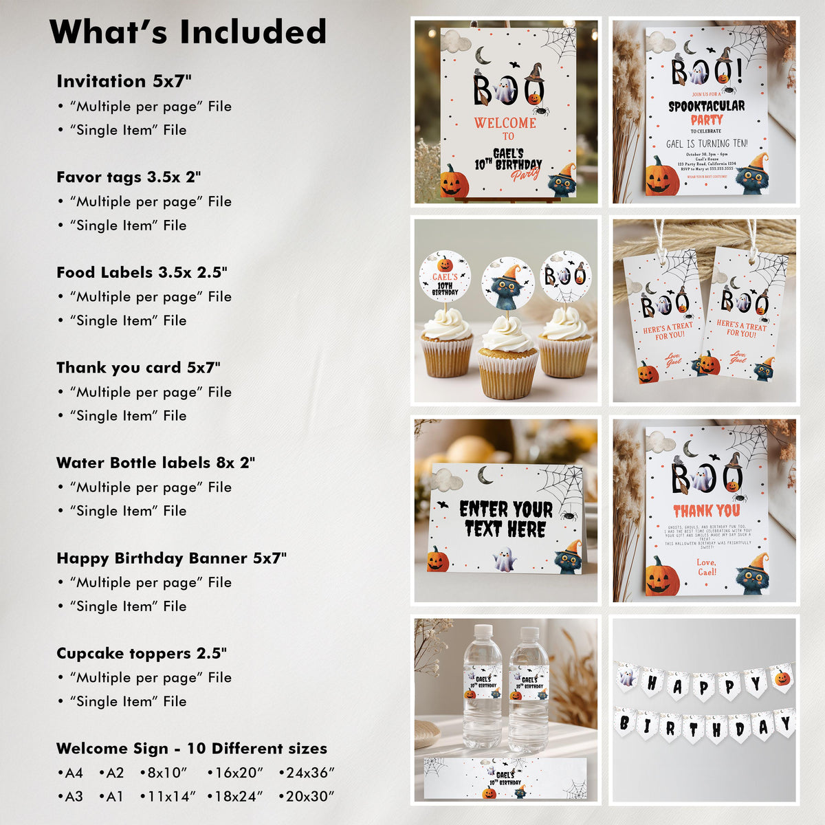 Editable Halloween Party Decorations Halloween Birthday Party Package Kids Costume Party Spooky Celebration Boy Bundle Party Package