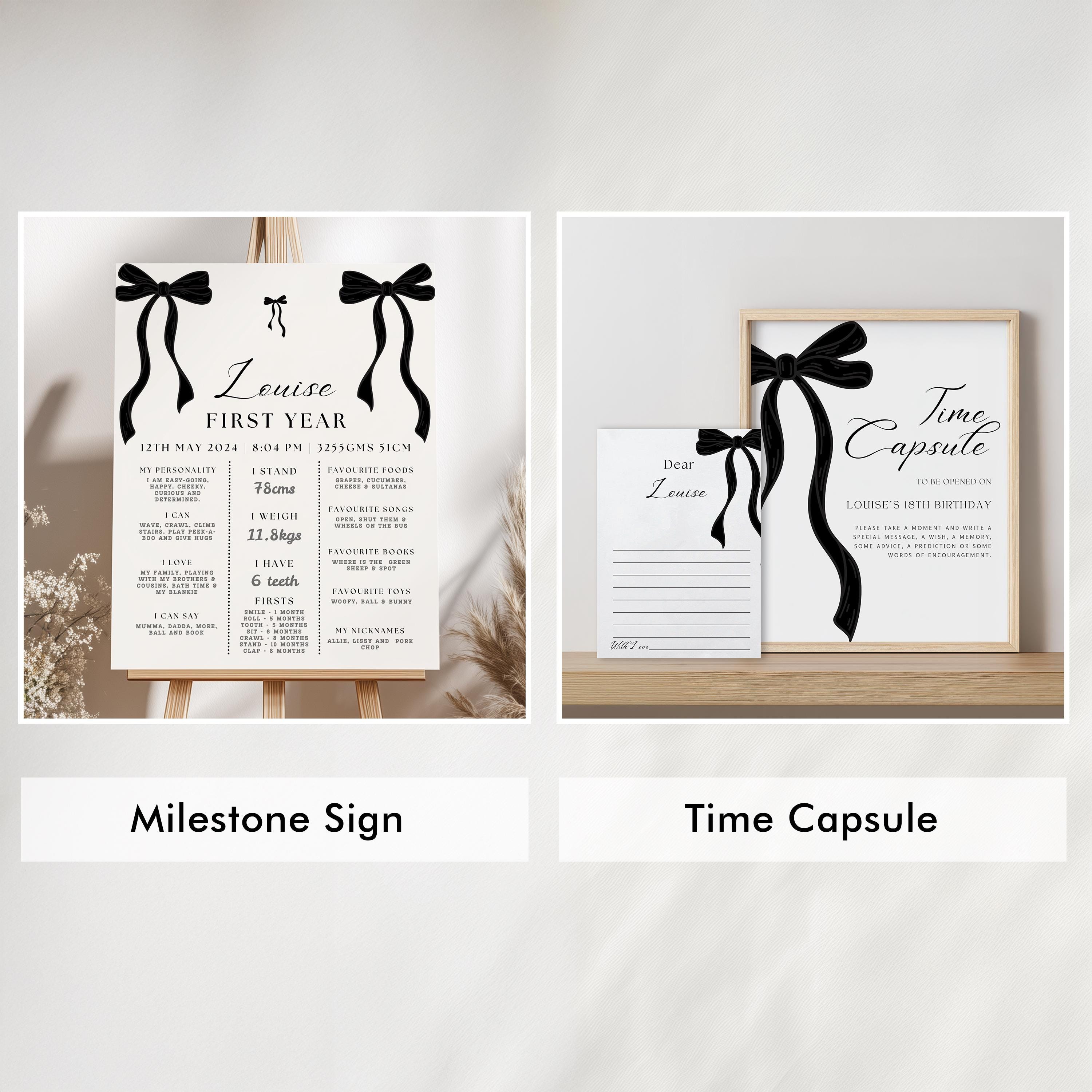 Black Bow Minimalist First Birthday Bundle, 1st Birthday Party Set, Gender neutral Decorations, 9174