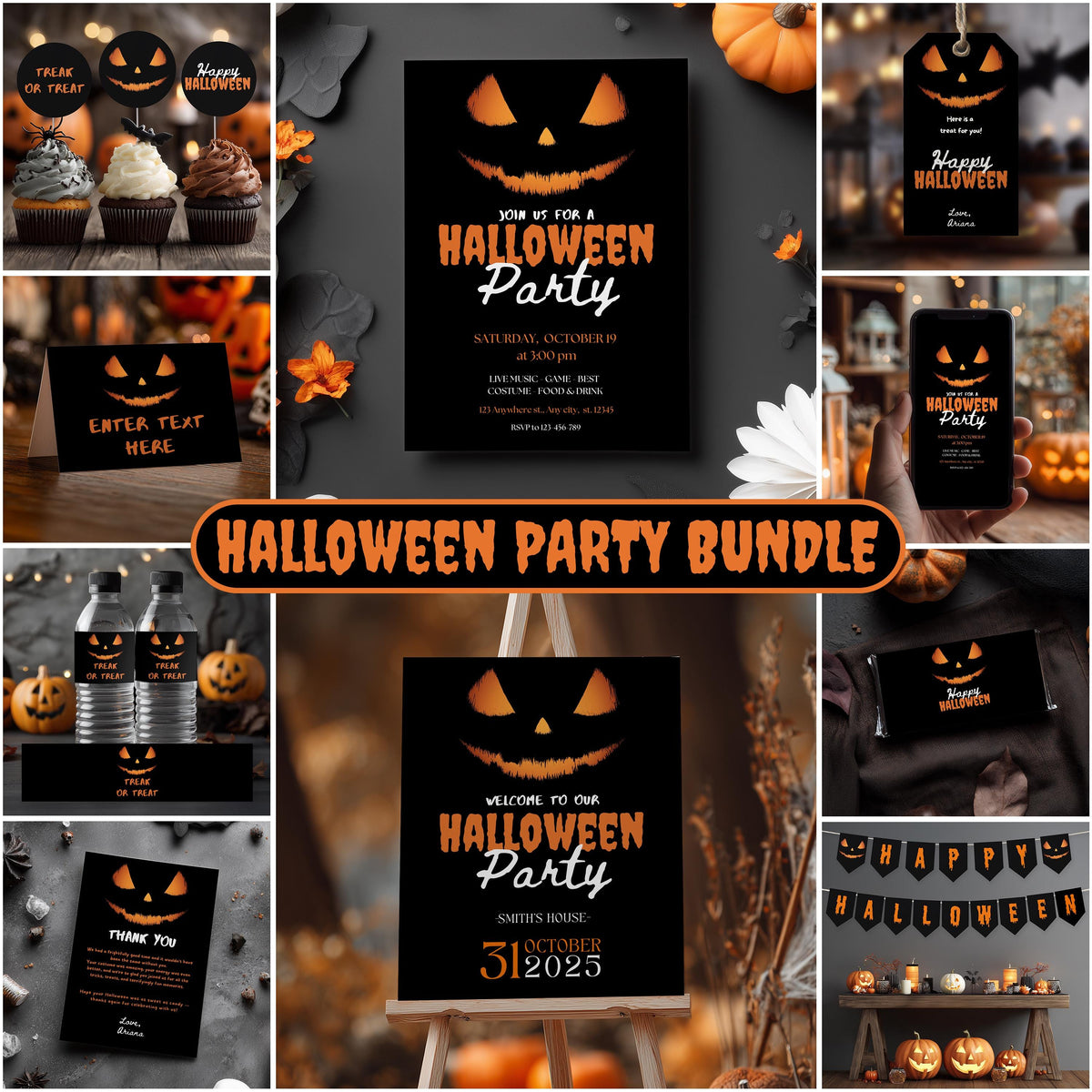 Editable Halloween Pumpkin Face Party Bundle Decorations, Pumpkin Face Party Package Bundle, Halloween Pumpkin Face Decorations