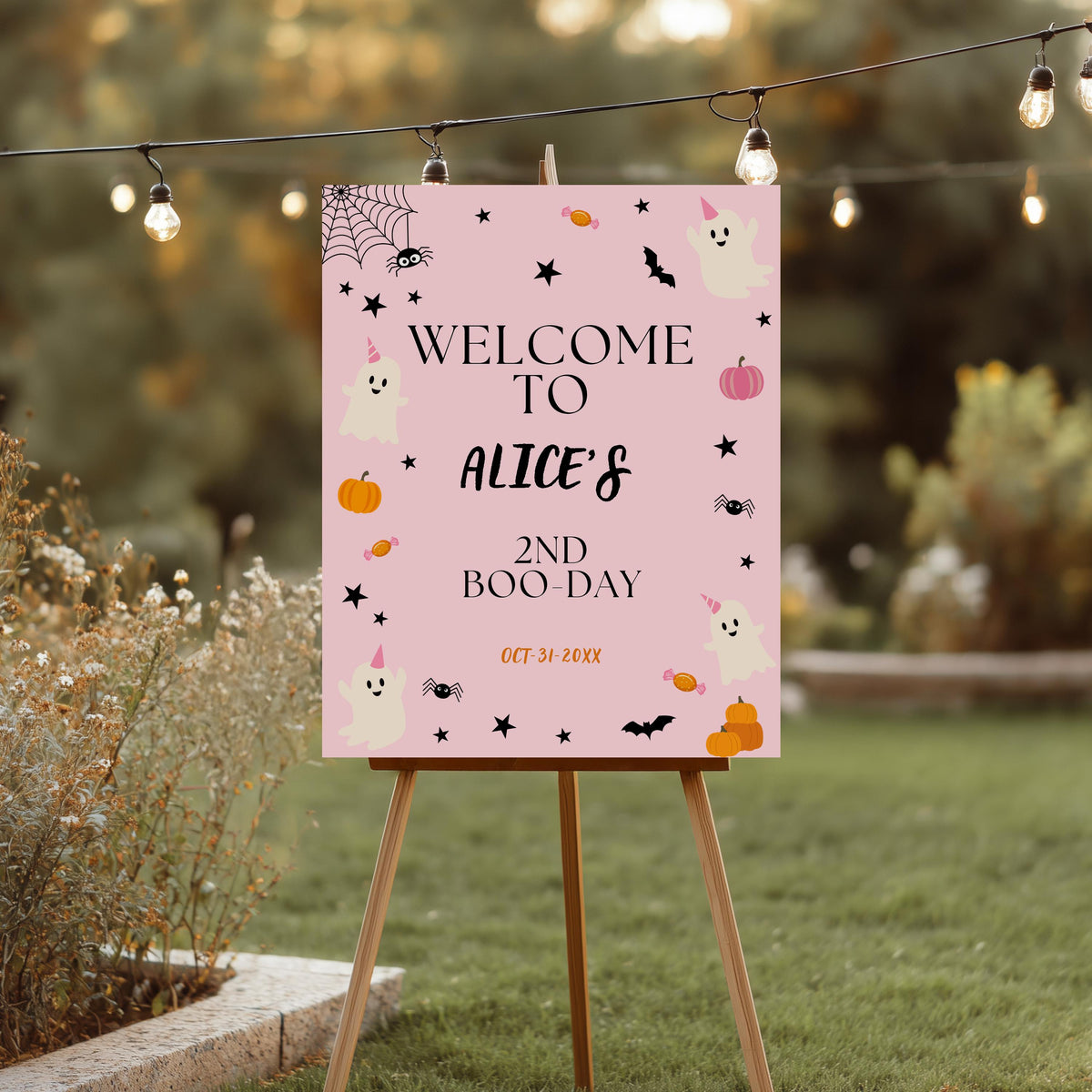 Pink Little Boo Birthday Welcome Sign: Girl Halloween Party Decor (Digital Download) 9162