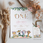 Wild One Girl Invitation, Safari Birthday Party Invite, Instant Download