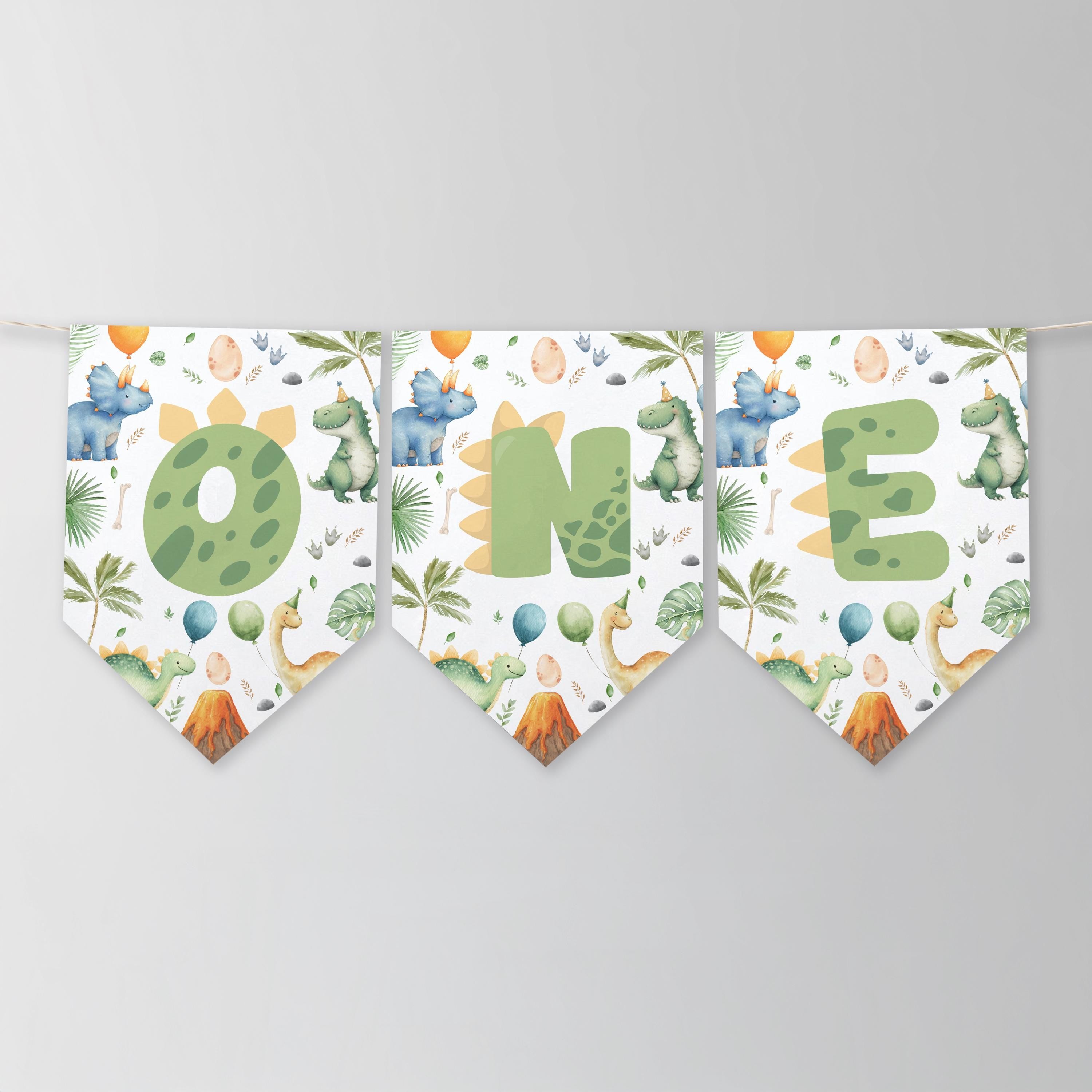Dinosaur One High Chair Banner, Dinosaur First Birthday Party Decor Banners 9165