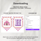 Pink Circus Birthday Banner, Happy Birthday Printable Banners