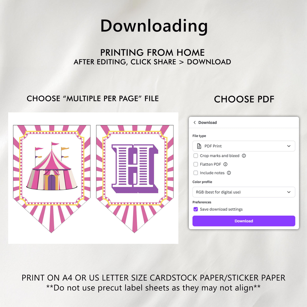 Pink Circus Birthday Banner, Happy Birthday Printable Banners