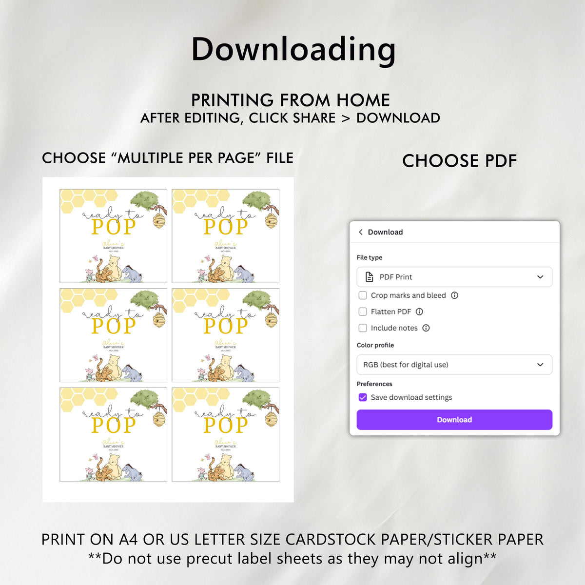 Winnie the Pooh Baby Shower Champagne Labels, Printable Wine Labels