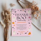Editable Thanks Boo Pink Halloween Thank You Card, Pink Ghost Halloween Party Digital Download Template Printable