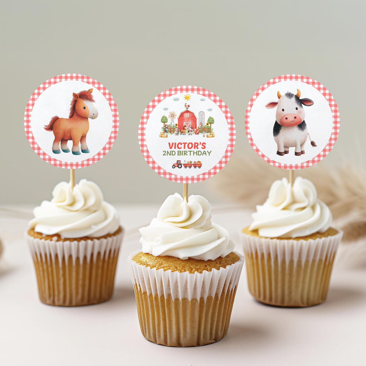 Farm Birthday Party Cupcake Toppers, Farm Cupcake Toppers, Barnyard Toppers, Instant Download