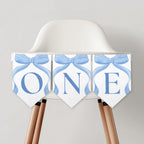 Blue Bow High Chair Banner, Blue Bow First Birthday Party Decoration, Printable Banner